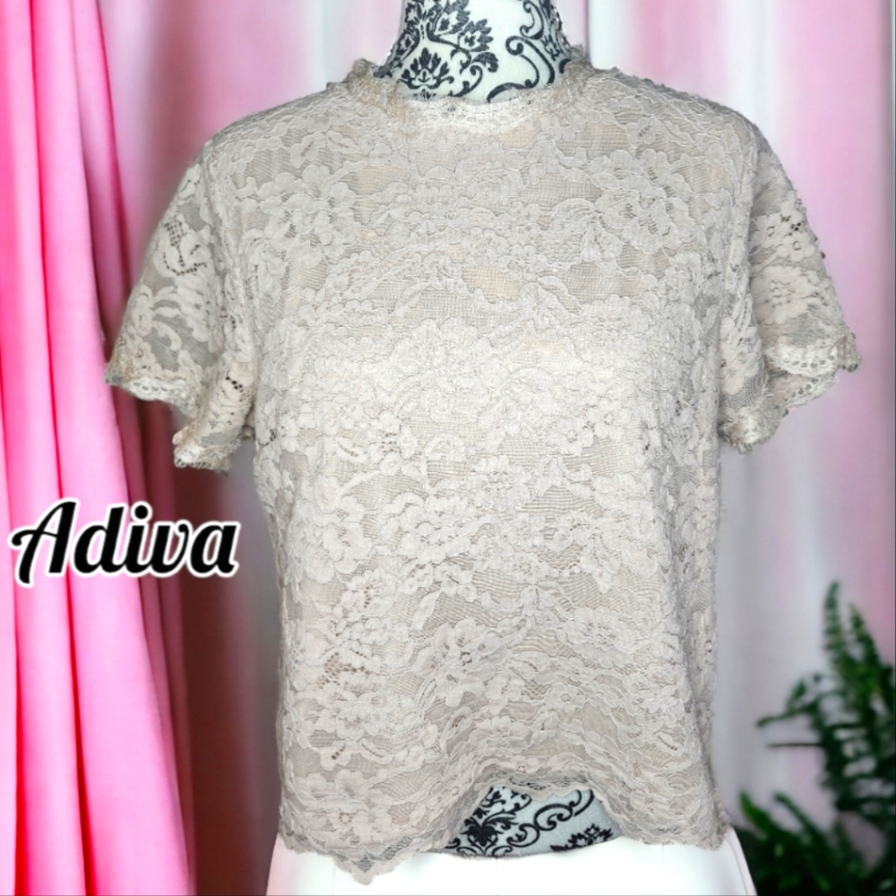 ADIVA Anthropologie | Floral Sheer Lace Top | Size XL